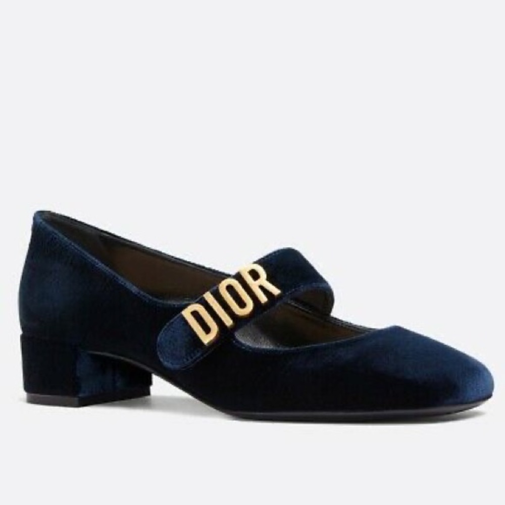 Dior baby D blue velvet Mary Jane strap ballerina